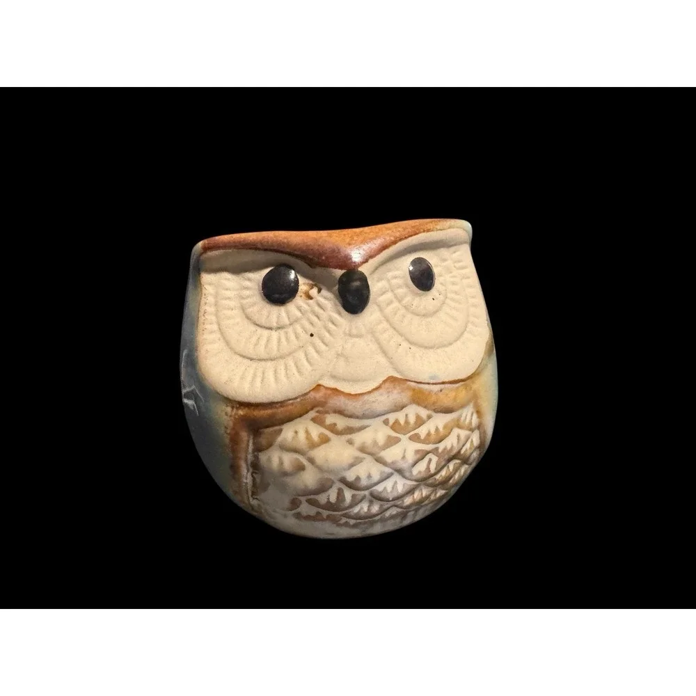 Owl 3 Piece Mini Planter Pots, Ceramic Succulent Air Plant with Wood Under Plate